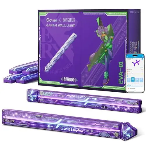 Produktbild: Govee x EVANGELION Glide LED Wandleuchte, Gaming Wall Light RGBIC, DIY Mecha-Stil Formen, Gaming Licht Deko für Spielzimmer, Smart Wandlampe Kompatibel mit Matter und Alexa, 6pcs und 2 Ecken