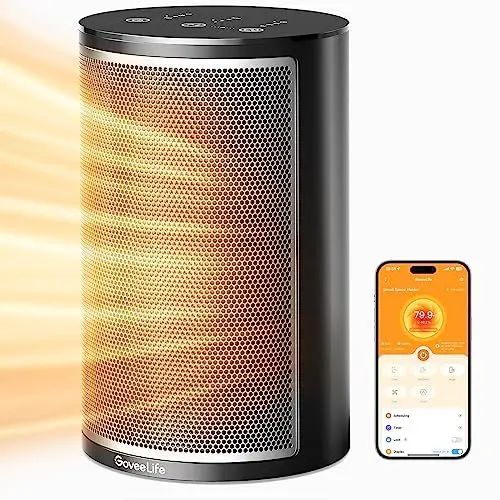 Produktbild: GoveeLife Heizlüfter Energiesparend, Intelligente Keramik Elektrische Heizung, Raumheizgerät with App mit Thermostat, 24 Std. Timer, 1500W Elektroheizung für Räume Schlafzimmer Bad, Büro