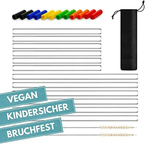 Produktbild: Gowa Origin® Austria Glas Strohhalme 12 Stk. bruchfest (100% plastikfrei & VEGAN!) #EINFÜHRUNG + Zubehör für Kinderschutz, mehrfach geprüft & zertifiziert - Glasstrohhalme spülmaschinenfest