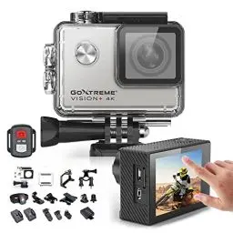 Produktbild: GoXtreme Vision+ 4K Ultra HD Action Cam, 4K@30fps, 5cm (2,0 Zoll) Touchscreen, 170° Weitwinkel, wasserfest bis 30m, 12MP Sensor, Silber