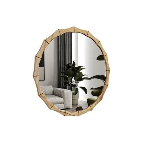 Produktbild: Gozos Jumilla Rund Wandspiegel mit Naturholzrahmen - Stilvoller dekorativer Spiegel für Wohnzimmer, Schlafzimmer, Badezimmer oder Eingangsbereich - Umweltfreundliches Design, 60 x 60 cm