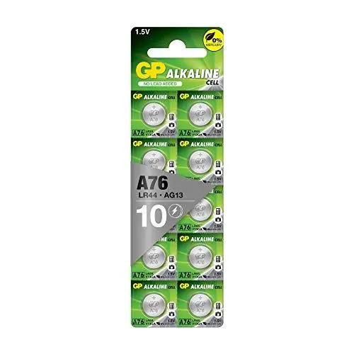 Produktbild: GP L1154f Knopfzellen | kompatibel mit Batterien LR44 / AG13 / V13GA / 76A | 10 Stück Knopfbatterien Longlife Alkaline 1,5V (ohne Quecksilber)