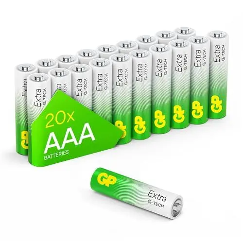 Produktbild: GP Extra Alkaline Batterien AAA Longlife leistungsstark mit Neuer G-TECH Technologie | Micro Batterien LR03 1,5V | Pack mit 20 Stück AAA Batterien
