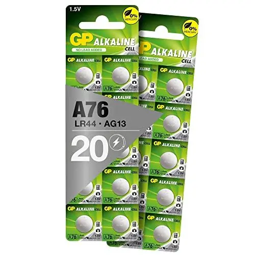 Produktbild: GP LR44 Knopfzellen | Batterien L1154f / AG13 / V13GA | 20 Stück Knopfbatterien Alkaline 1,5V (Spannung 1,5 Volt)