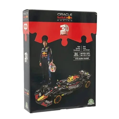 Produktbild: GP Moto Sport Red Bull Racing 3D Puzzle F1 Auto – 84 Teile, hochdetailliert mit 2024-Logos, einfacher Zusammenbau, kein Werkzeug oder Kleber nötig, aus hochwertiger Pappe und EPS-Schaum – 34x12x7 cm
