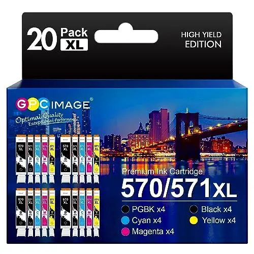 Produktbild: GPC IMAGE 570XL 571XL, Kompatible für Canon TS5050 Druckerpatronen, Kompatibel für Canon 571 570, Kompatibel für Canon Pixma TS5050 MG5750 TS5055 MG6852 MG5753 TS6050 TS5053 MG5752 MG5751 (20er-Pack)