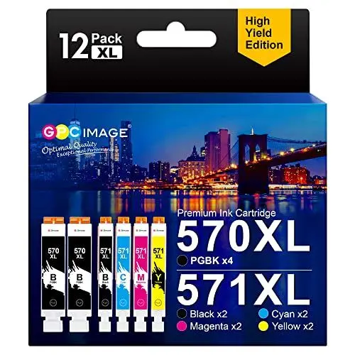 Produktbild: GPC IMAGE 570 571 XL Kompatible für Canon 571 570 für Canon Pixma MG5750 MG5751 MG5752 MG5753 MG6800 MG6850 MG6851 MG6852 MG6853 TS5000 TS5050 TS5051 TS5053 TS5055 TS6050 TS6051 TS6052 (12er-Pack)