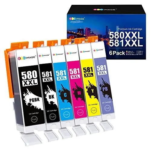 Produktbild: GPC IMAGE 580 581 XXL, Kompatibel für Canon PGI-580 CLI-581 Patronen, für Canon Pixma TS8250 TS8150 TS9155 TS8251 TS8151 TS8152 TS8252 TS9150 TS9155 TR8550 (6er-Pack, CLI-581XXL Foto Blau)