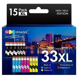 Produktbild: GPC IMAGE Kompatible Tintenpatrone als Ersatz für Epson 33XL für Expression Premium XP-540 XP-530 XP-830 XP-7100 XP-900 XP-640 XP-630 XP-635 XP-645(Schwarz Foto Schwarz Cyan Magenta Gelb, 15er-Pack)