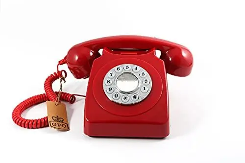 Produktbild: GPO 746 Retro Festnetztelefon im Stil der 70er Jahre mit Druckknopf-authentischer Klingelton- Rot