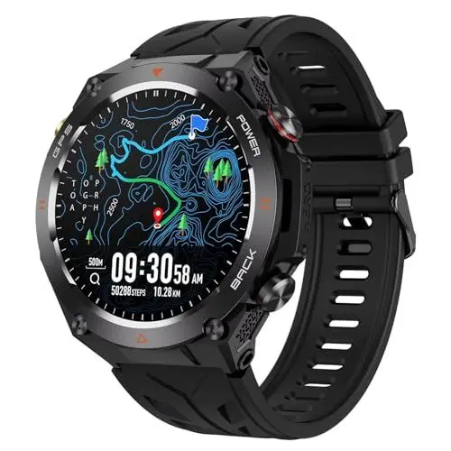 Produktbild: GPS Smartwatch Herren Barometer Militär Uhr Kompass Höhenmesser Outdoor Sportuhr Fitnessuhr Telefonfunktion Gesundheitsuhr Blutdruck Pulsuhr Schrittzähler Laufuhr Aktivitätstracker Military Watch