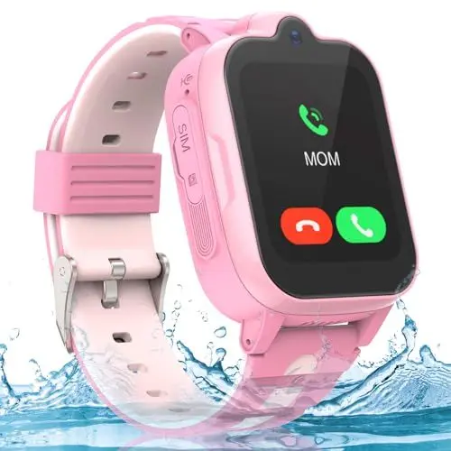Produktbild: GPS Smartwatch Kinder mit und Telefon - IP67 Wasserdicht, 4G Kinderuhr zum Telefonieren mit WiFi, Videoanruf, SOS, Wecker, Kinderuhr für Mädchen und Jungen im Alter von 3–12 Jahren, Rosa