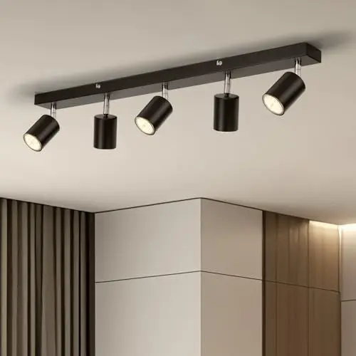 Produktbild: Gr4tec LED Deckenstrahler 5 Flammig, Strahler Deckenleuchte Schwarz Inkl. 5 x 6W GU10 550LM Warmweiß 2700K, Deckenstrahler Küche Schwenkbar, Deckenlampe Deckenspot GU10 für Wohnzimmer Küche Flur