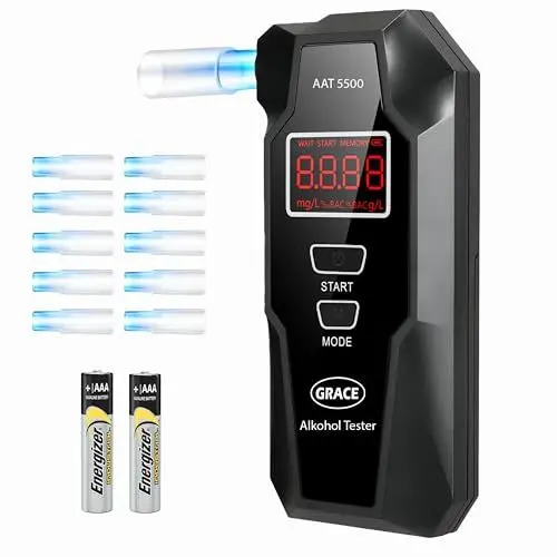 Produktbild: GRACE Atemalkoholtester AAT 5500 | Hochpräziser elektrochemischer Sensor | Testsieger 2024 | Med | Geeicht | Wechselbare Batterie | Inkl. 10 Mundstücken & Batterien | DHL-Versand