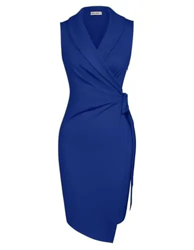 Produktbild: GRACE KARIN Abendkleid Damen Elegant Bleistiftkleid Damen V-Ausschnitt Cocktailkleid Damen Party M Blau-6