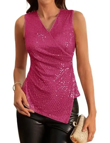 Produktbild: GRACE KARIN Oktoberfest Bluse Damen Elegant Wickelbluse Damen Festlich Tank Top Damen Party S Rosa-4