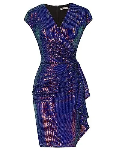 Produktbild: GRACE KARIN Bleistiftkleider Slim Fit V-Ausschnitt Paillettenkleider Ballkleider Violett S
