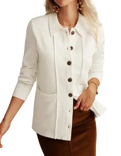 Produktbild: GRACE KARIN Damen 2024 Cardigan Pullover Langarm Revers Pullover Jacke mit Großen Taschen Cremefarben XL