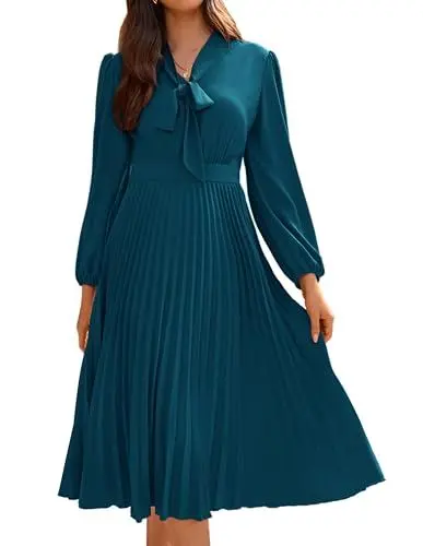 Produktbild: Damen A-Linie Kleid V-Ausschnitt Langarm Kleid mit Verstecktem Reißverschluss Grau Blau 48