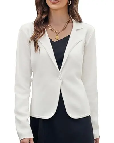 Produktbild: GRACE KARIN Damen Blazer Langarm Elegant Herbst Winter Einfarbig Slim Blazerjacke Button Down Pullover Strickwaren Weiß S