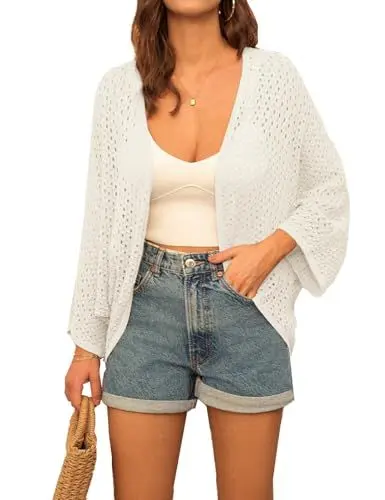Produktbild: GRACE KARIN Damen Bolero Cutout Urlaub Strickjacke für Abendkleider Cocktailkleid Weiß L