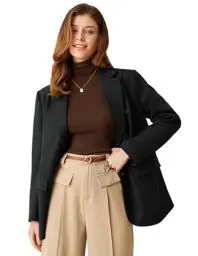 Produktbild: GRACE KARIN Damen Winter Casual Blazer Kleid mit Gürtel Revers Langarm Lockere Passform Jacken Mantel Schwarz XL