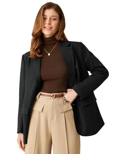 Produktbild: GRACE KARIN Damen Smart Casual Arbeit Büro Blazer Taschen Knopf Langarm Winter Anzug Jacken Schwarz L