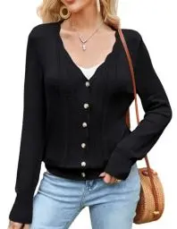 Produktbild: GRACE KARIN Damen Casual Knitted Cardigan Langarm V-Ausschnitt Strickjacke Lässig Strick Oberteil Schwarz L