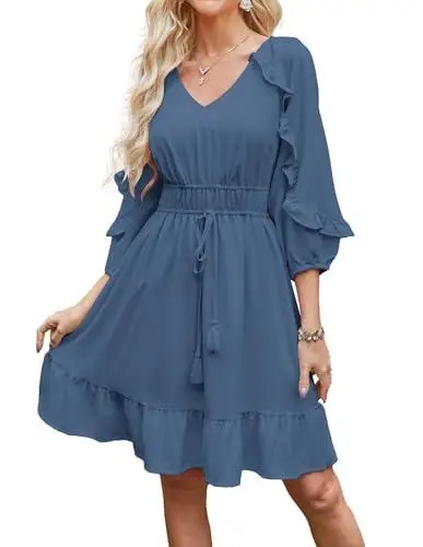 Produktbild: GRACE KARIN Damen Casual Sommer Swingkleider Sommer Elegant Abendkleider Blaugrau L