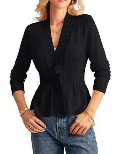 Produktbild: GRACE KARIN Damen Casual V-Ausschnitt Strickjacke mit Knöpfe Langärmellig Strickpullover Schwarz L