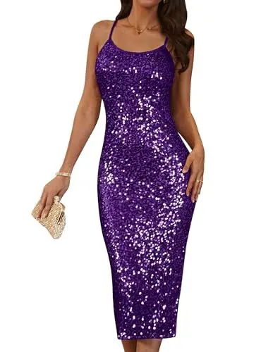 Produktbild: GRACE KARIN Damen Elagant Abendkleid für Hochzeit Glitzer Pailletten Cocktailkleid Dunkellila 40