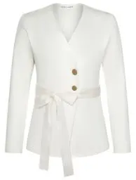 Produktbild: GRACE KARIN Damen 2024 Einfarbige Strickjacke Retro V-Ausschnitt Knopf Strickjacke Elegant Büro Jacke mit Gürtel Langarm Warme Jacke Herbst Winter Jacke Beige S