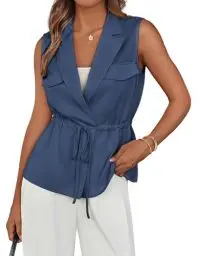 Produktbild: GRACE KARIN Damen Elegant Anzugweste Business Open Front Kordelzug Tunika Westen XL Jeansblau