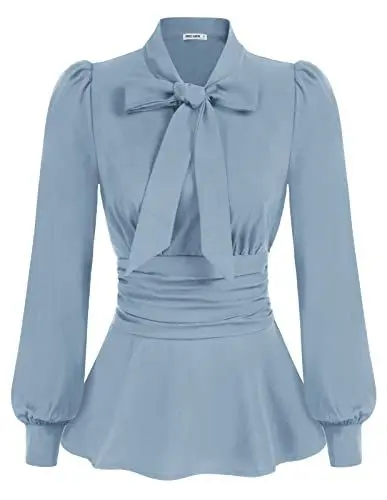 Produktbild: GRACE KARIN Damen Puffärmel Oberteile Damen Krawatte Oberteile Herbst Elegant Bow-Knot Büro Oberteile CL1476-04_00S