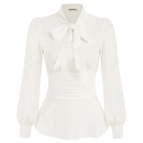 Produktbild: GRACE KARIN Damen Elegant Bow-Knot Büro Viktorianische Langarmblusen Rüschenhemd Oberteile Herbst Blusen Gotisch Blusen CL1476-02_00M