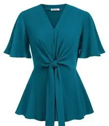 Produktbild: GRACE KARIN Damen Elegant Oberteile Tops Kurze Glockenärmel V-Ausschnitt Bluse A-Linie Elastische Taille Casual Shirts Rüschen Bluse CL2108S23
