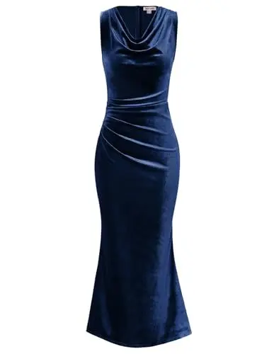 Produktbild: GRACE KARIN Damen Ärmellos Abendkleider Aus Samt Elegant Lang Brautjungfernkleider Marine Blau Größe 44