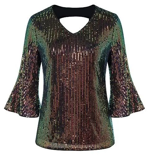 Produktbild: GRACE KARIN Damen Festliche blusen Pailletten top sexy top Pailletten oberteil Buntes Schwarz XXL