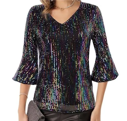 Produktbild: GRACE KARIN Damen Glockenärmel Pailettenoberteile Damen Top Party Top Abend Top Cl1559-07_00M
