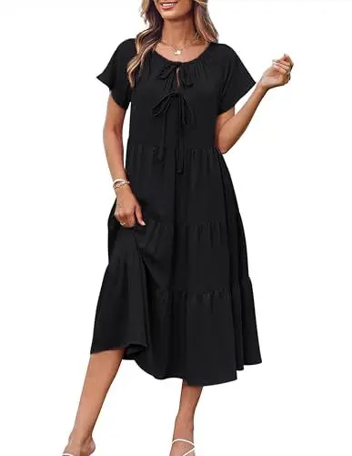 Produktbild: GRACE KARIN Damen Kurzarm A-Linie Sommerkleid Lässig Strandkleid Locker Umstandskleid Schwarz M