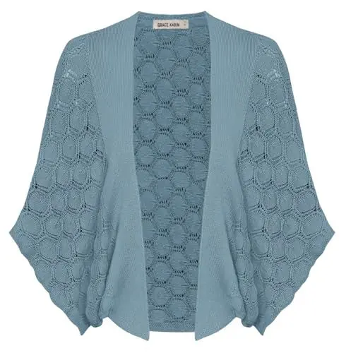 Produktbild: GRACE KARIN Damen Kurze Festlich Jäckchen Cardigan Fledermaus Cutout Cardigan Graublau XXL