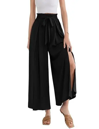 Produktbild: GRACE KARIN Damen Weite Hose Mit Taschen Palazzo Hose mit Weitem Bein und Seitenschlitz Schwarz M