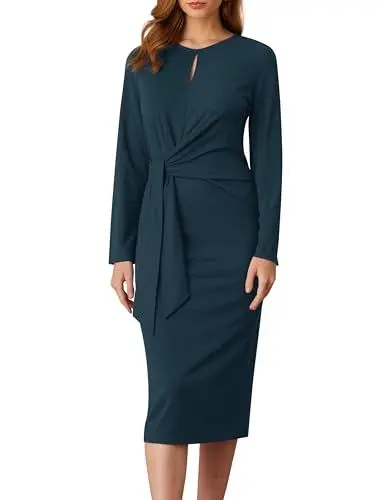 Produktbild: GRACE KARIN Damen Etuikleider Rundhalsausschnitt Elegant Bodycon Etuikleid Businesskleider Hochzeitsgäste Kleider Pfauenblau L