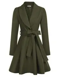 Produktbild: GRACE KARIN Damen Wintermantel mit Gürtel Warm Jacke Armeegrün Wintercoat Reverskragen Mantel casual style Outwear M