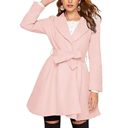 Produktbild: GRACE KARIN Damen Outwear Mantel mit Gürtel Langarm Wintercoat Revers Wintermantel Warm Rosa Jacke Mantel casual style L