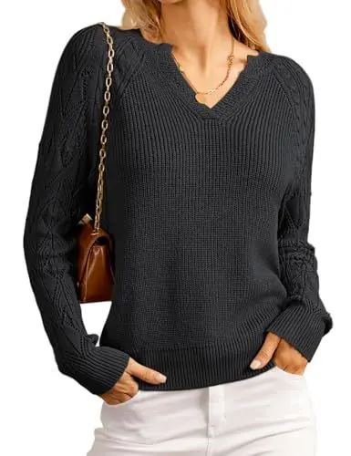 Produktbild: GRACE KARIN Damen Pullover V-Ausschnitt Causal Bluse Damen Elegant Büro Damen Strickpullover Frühling S Schwarz -1