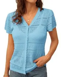 Produktbild: GRACE KARIN Damen Sommer Leicht Kurzarm Cardigan mit Knopf Lässig Kurz Solid Tops Hellblau M