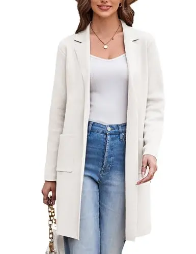 Produktbild: GRACE KARIN Damen Blazer Elegant Strickmantel Trachtenjacke Lang Winter Coat Beige XL