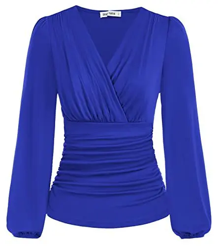 Produktbild: GRACE KARIN Damen V-Ausschnitt Oberteile Sexy Langarm Slim Fit Plissee-Tops Tunika Elegant Einfarbig Tunika CL1341A22-08_00M