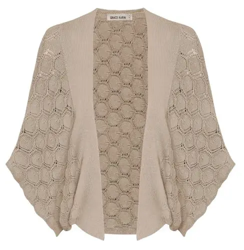Produktbild: GRACE KARIN Damen Vorn öffnen Bolerojacke Basic Fledermaus Casual Top Cardigan Bolero Aprikose M